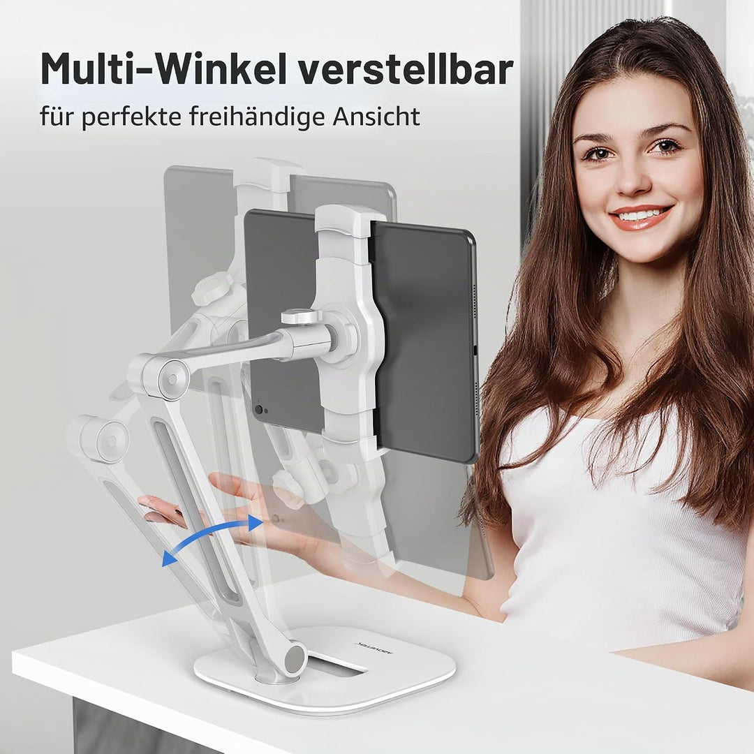 AboveTEK Long Arm Aluminium Tablet Ständer, Klapp Tablet Ständer mit 360 ° Swivel Clamp Halterung, p
