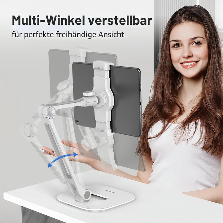 AboveTEK Long Arm Aluminium Tablet Ständer, Klapp Tablet Ständer mit 360 ° Swivel Clamp Halterung, p