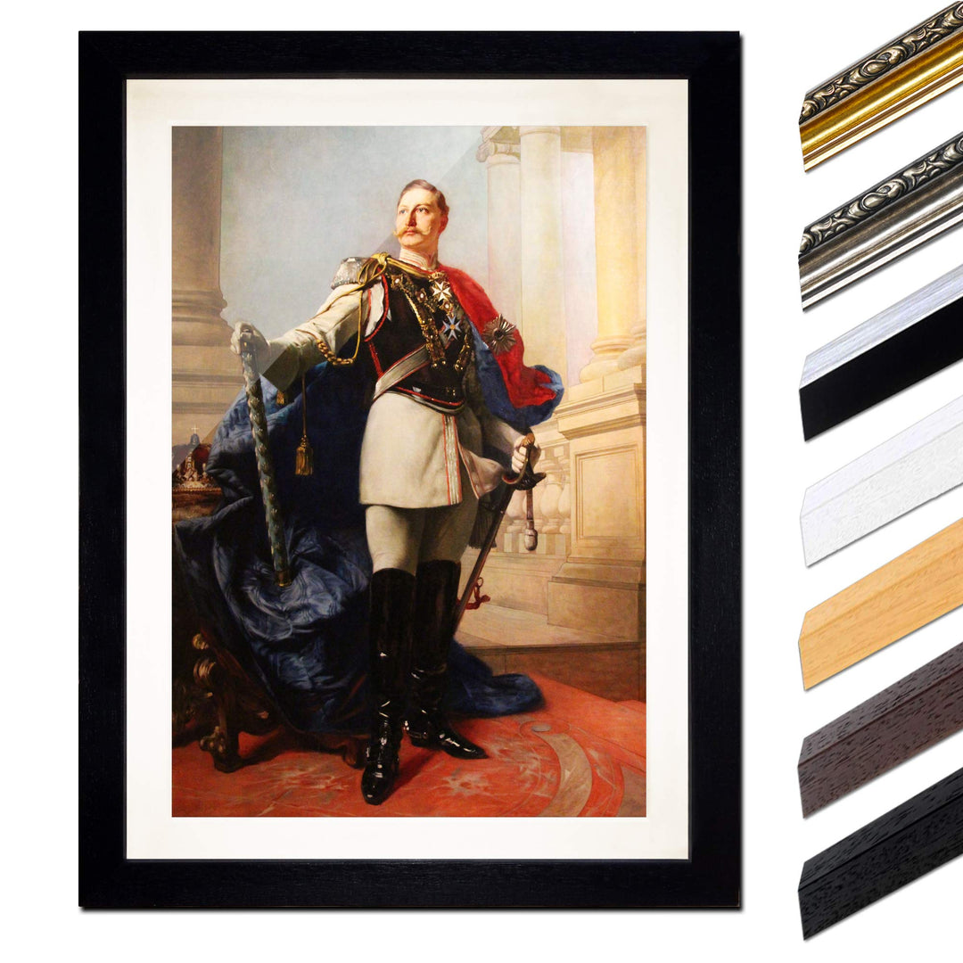 Bild mit Rahmen - Kaiser Wilhelm II. 40x60 cm ca. A2 - Gerahmter Kunstdruck inkl. Galerie Passeparto