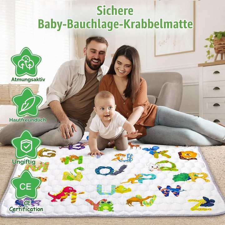 Krabbelteppich für Baby, Rutschfeste Baby Spielmatte Schadstofffrei 127x127cm, Baumwolle Tier Krabbe