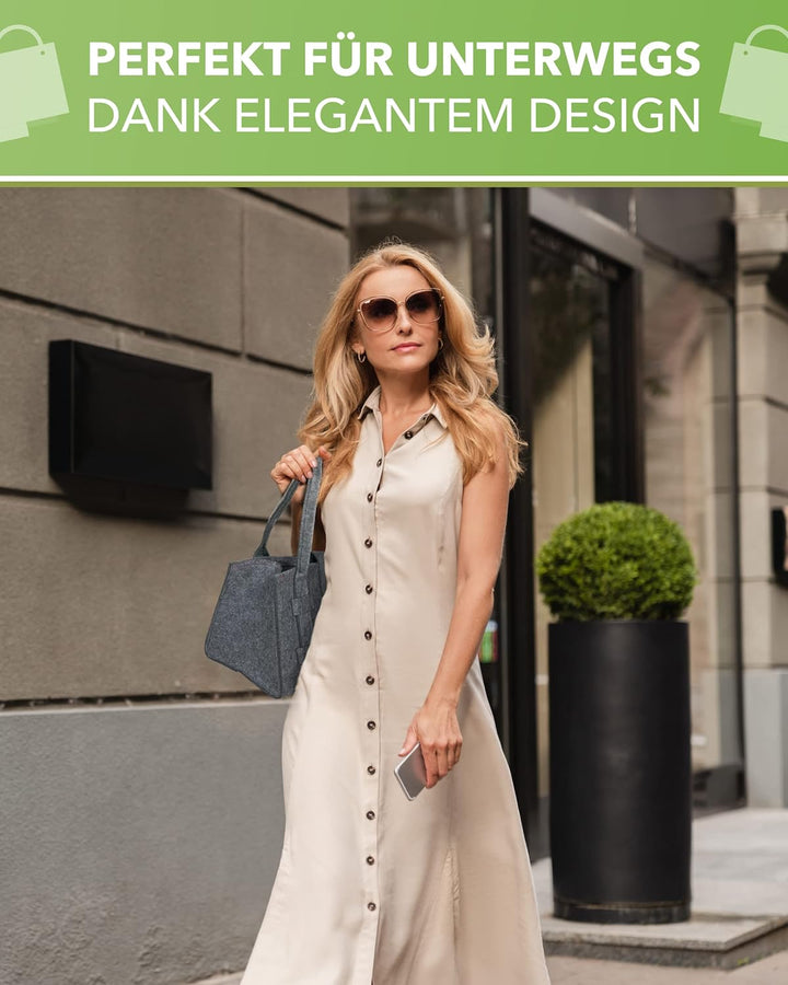 Tebewo Handtasche,Shopping Bag aus Filz, verschliessbare Einkaufs-Tasche mit Henkel, Einkaufskorb, f