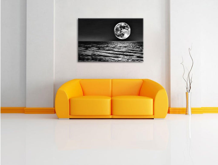 Pixxprint Meer in Dunkelheit / 100x70cm Leinwandbild bespannt auf Holzrahmen/Wandbild Kunstdruck Dek