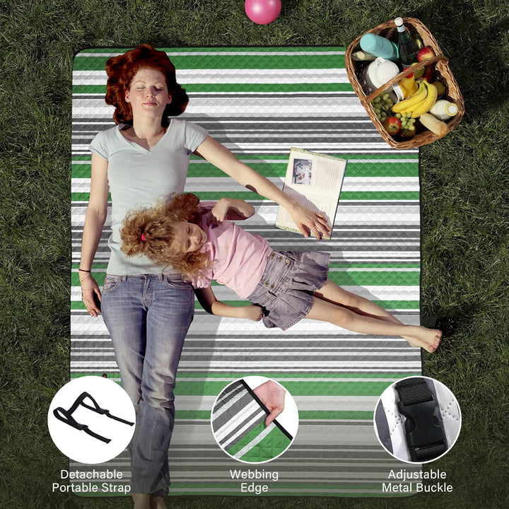 HX&OD Wasserdichte, faltbare Outdoor-Picknickdecke, 203,2 x 203,2 cm, 3-lagig, tragbar mit Gurt, für