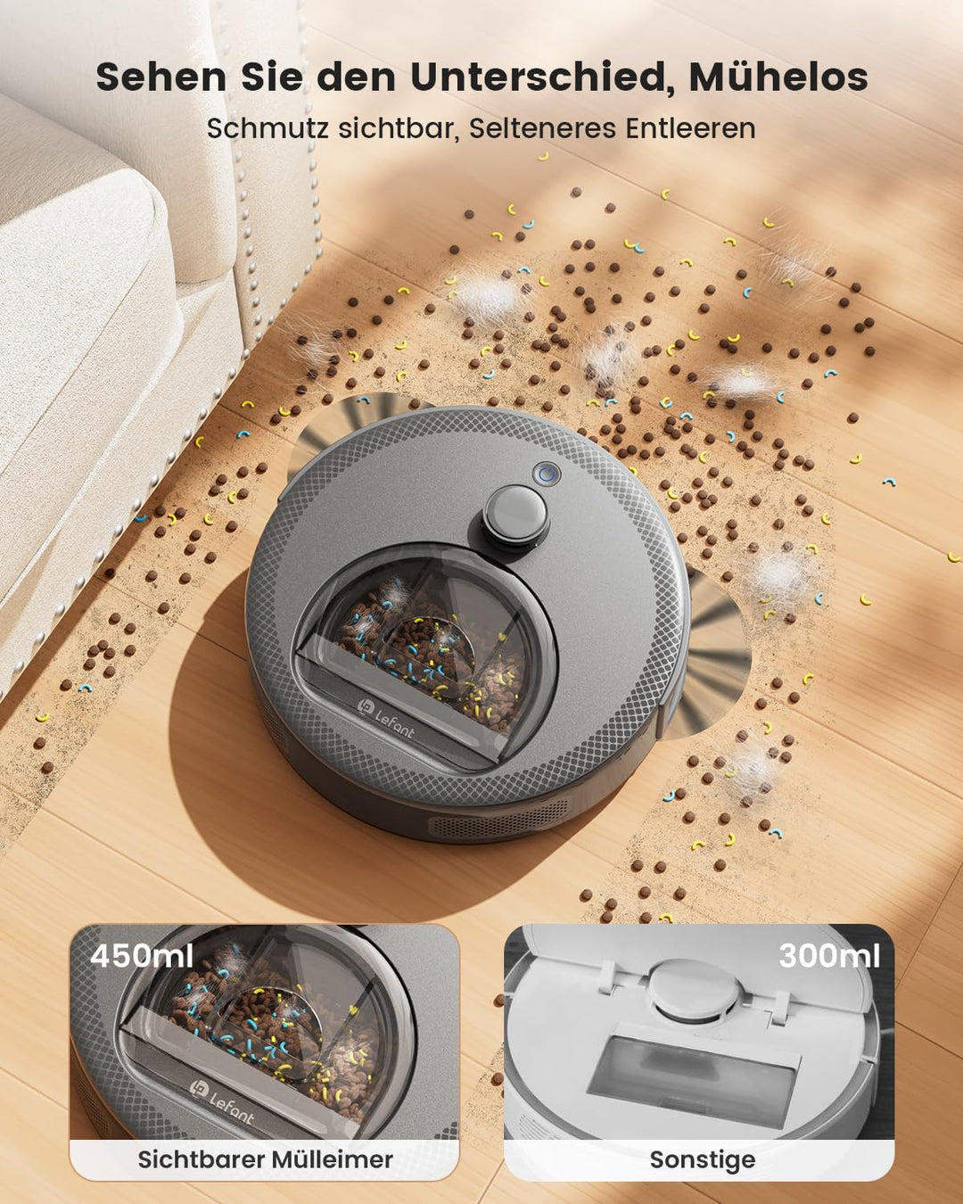 LEFANT M330Pro Saugroboter mit Wischfunktion, 5000Pa Staubsauger Roboter, Saugroboter mit 190° PSD H