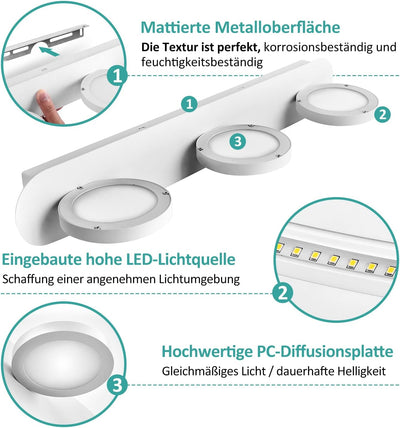 EMKE led Spiegelleuchte 50cm 3 Licht Spiegellampen 15W 975LM Spiegelleuchte bad, Warmweiss 4000K wan