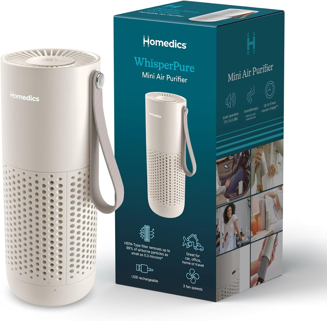 Homedics WhisperPure Mini Luftreiniger mit HEPA-Typ-Filter für Allergiker, Schlafzimmer & Auto - Tra