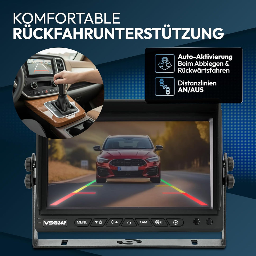 VSG24 Rückfahrkamera 7" HD Starter-Set inkl. Kamera, Monitor, Kabel - Wasserdicht Nachtsicht 12V-24V