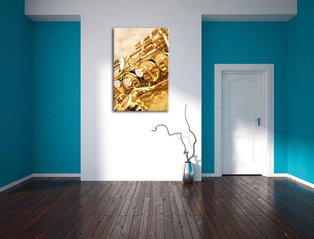 Pixxprint Saxophon, Format: 100x70 auf Leinwand, XXL riesige Bilder fertig gerahmt mit Keilrahmen, K