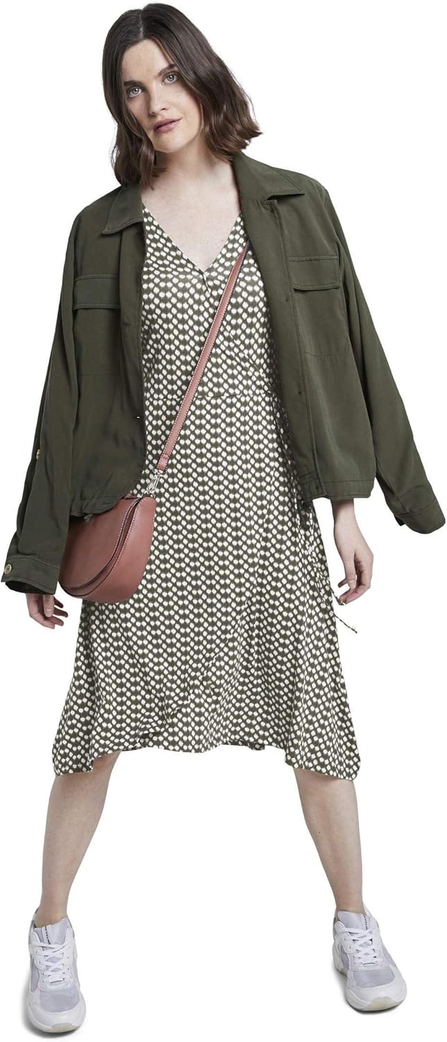 TOM TAILOR Damen Kleider & Jumpsuits Gemustertes Jersey-Wickelkleid Khaki dot Design,36,22738,7000
