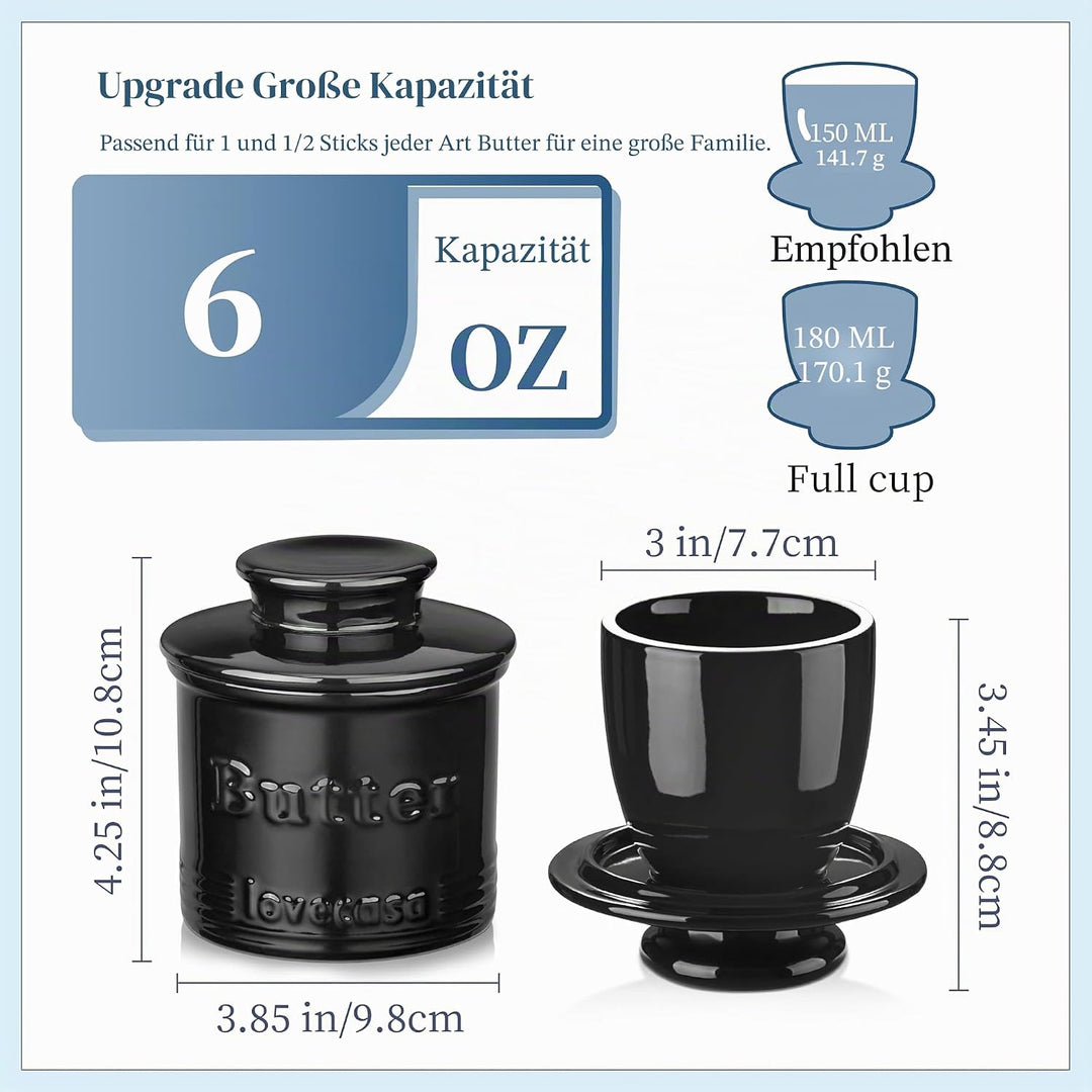 Porzellan Buttertopf für Theke, LOVECASA Butterhalter mit Wasserlinie, französische Butterdose mit D