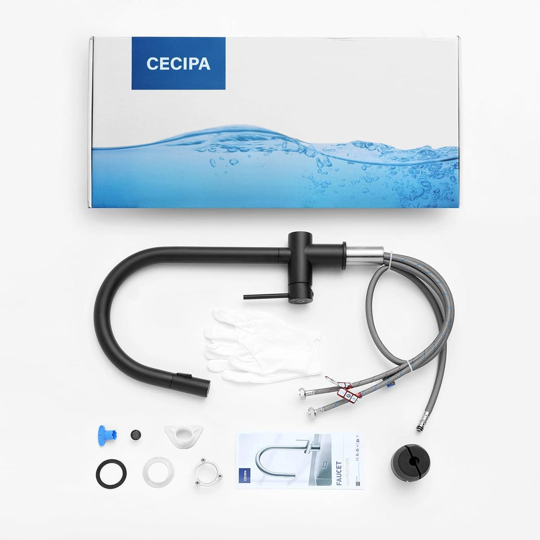 CECIPA Küchenarmatur Schwarz Ausziehbar, Wasserhahn Küche 2 Strahlarten, Spültischarmatur Hochdruck
