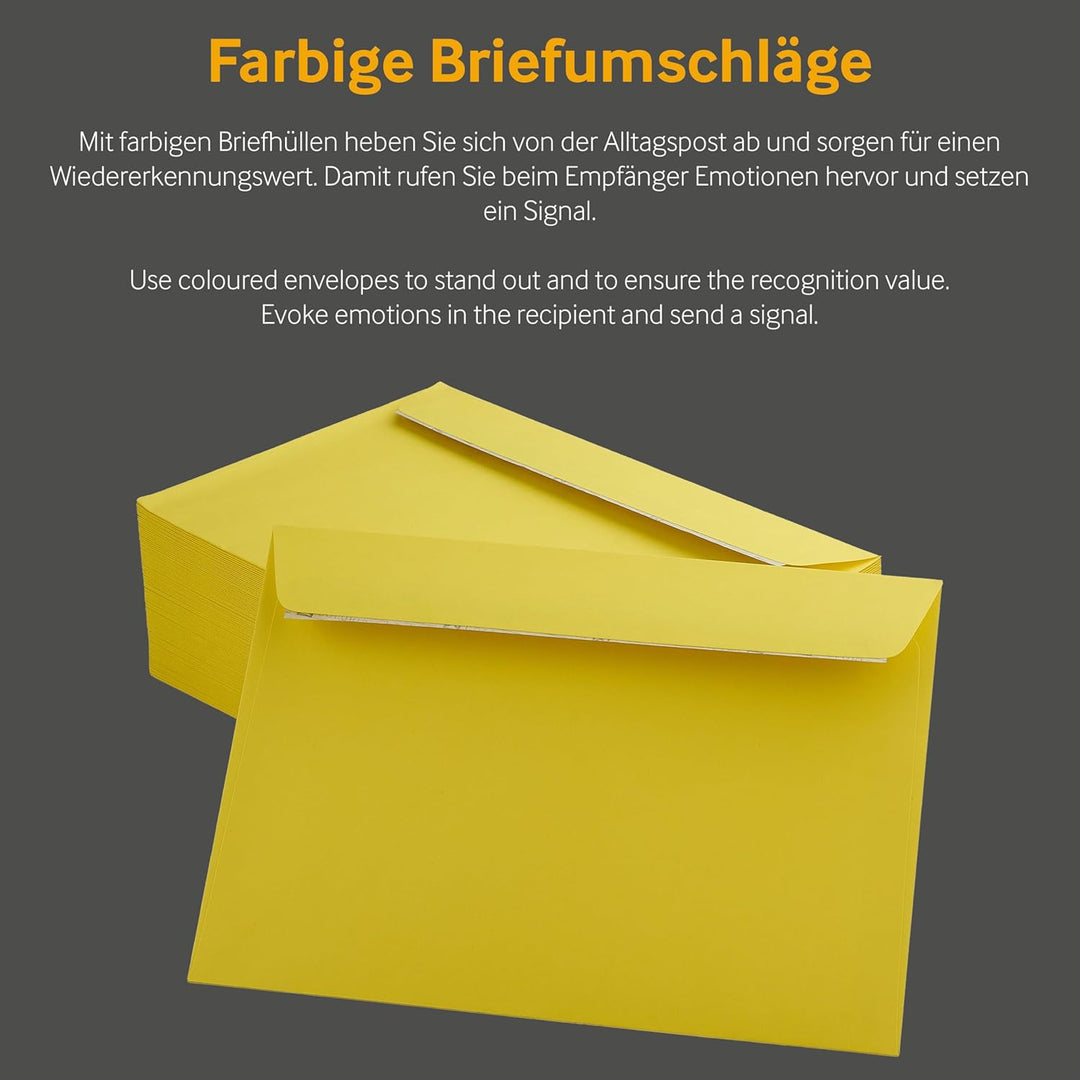 100 Stück, Farbige Briefumschläge, DIN C5, Haftklebung mit Abziehstreifen, Gerade Klappe, 130 g/qm C