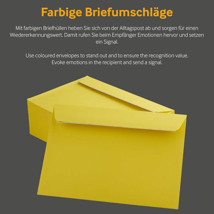 100 Stück, Farbige Briefumschläge, DIN C5, Haftklebung mit Abziehstreifen, Gerade Klappe, 130 g/qm C