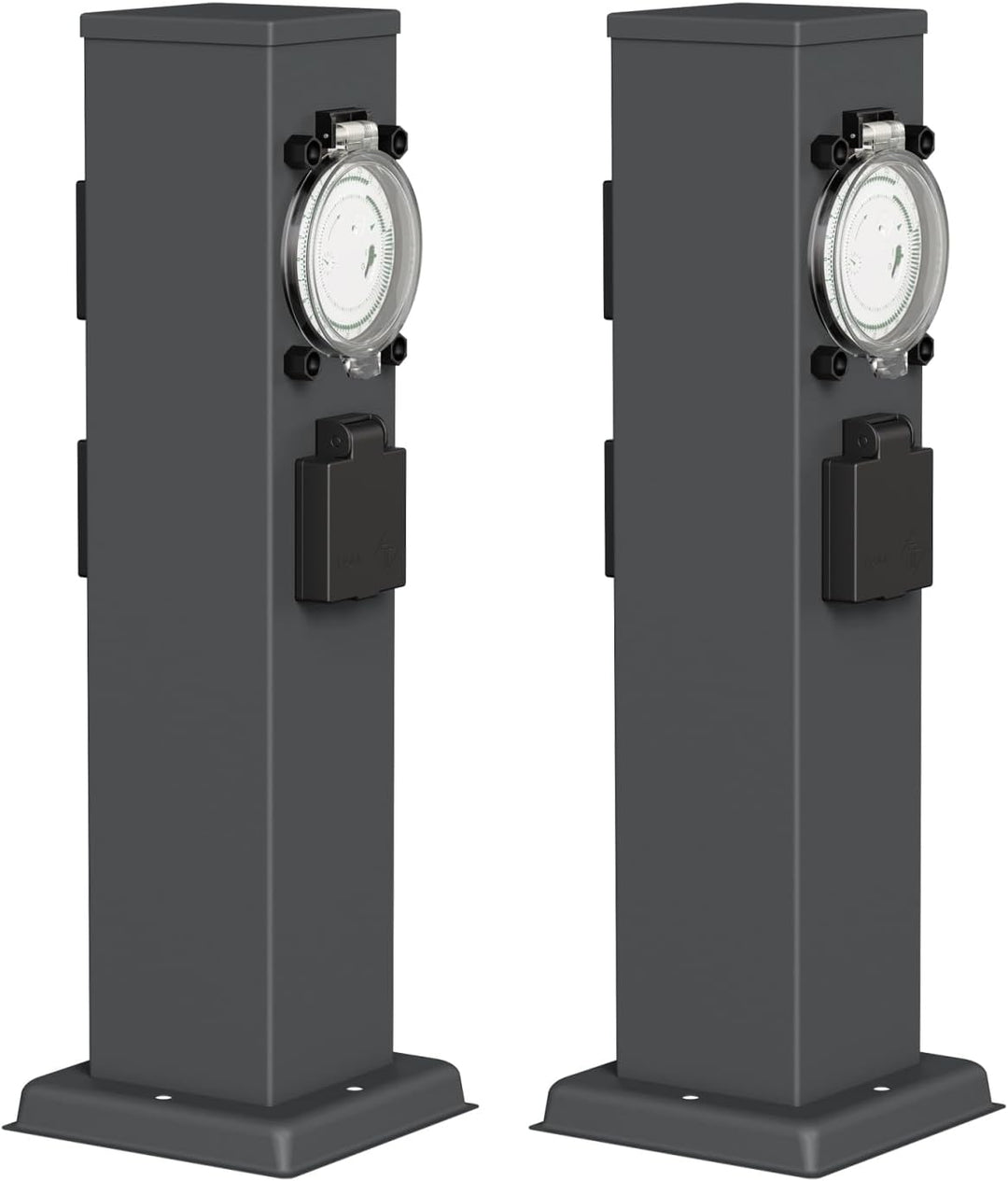 ledscom.de 2X Garten Steckdosensäule Polly für aussen, IP44, Timer/Zeitschaltuhr, 3-Fach, anthrazit,