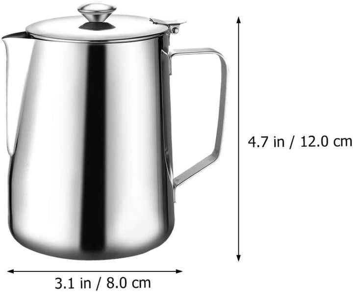 BESTonZON Milchkännchen Edelstahl Sahnekännchen mit Deckel 350 ML Aufschäumen Milch Kaffee Mokka Cap