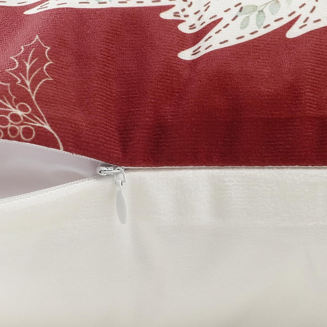 Bonhause 4er Set Kissenbezüge Weihnachten Rot 45 x 45 cm Weihnachtsbaum Glocke Blätter Blumen Dekora