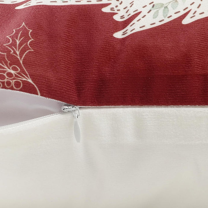 Bonhause 4er Set Kissenbezüge Weihnachten Rot 45 x 45 cm Weihnachtsbaum Glocke Blätter Blumen Dekora