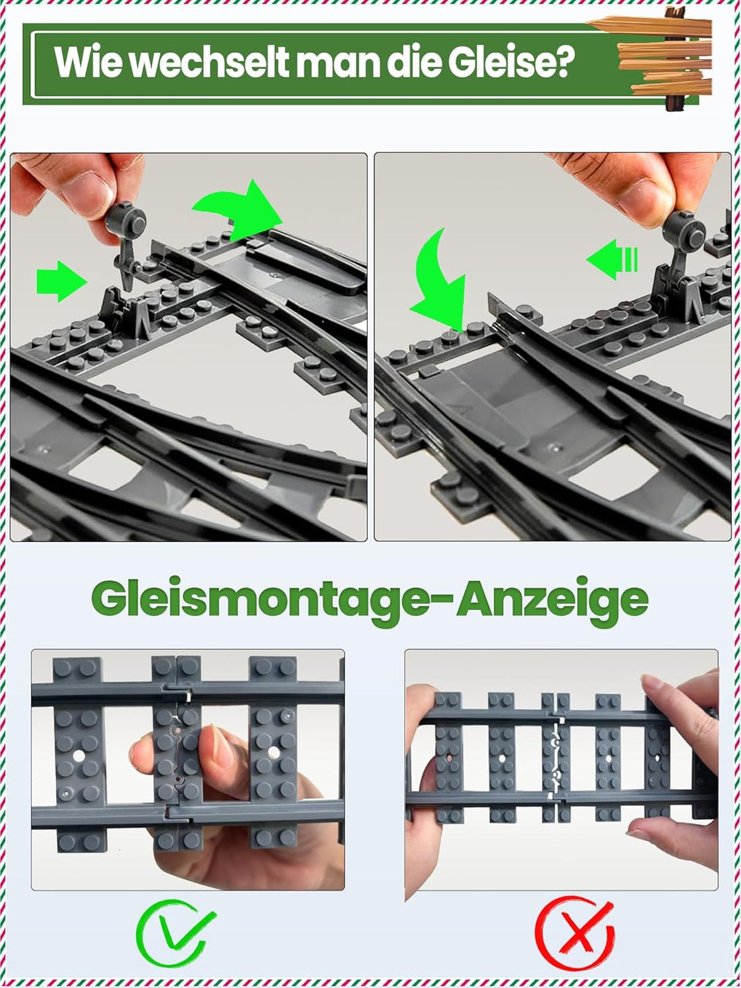 54 Stück City Eisenbahn Schienen for Train,Bausteine Zug Schienen Set mit 32 Kurven Schienen, 20 Ger