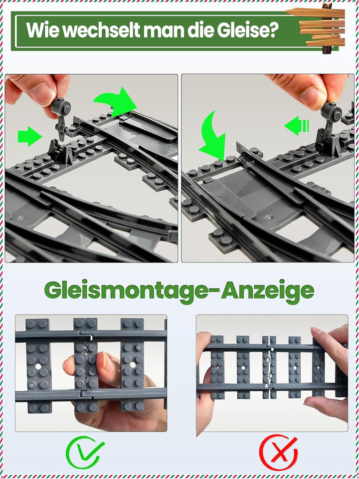 54 Stück City Eisenbahn Schienen for Train,Bausteine Zug Schienen Set mit 32 Kurven Schienen, 20 Ger