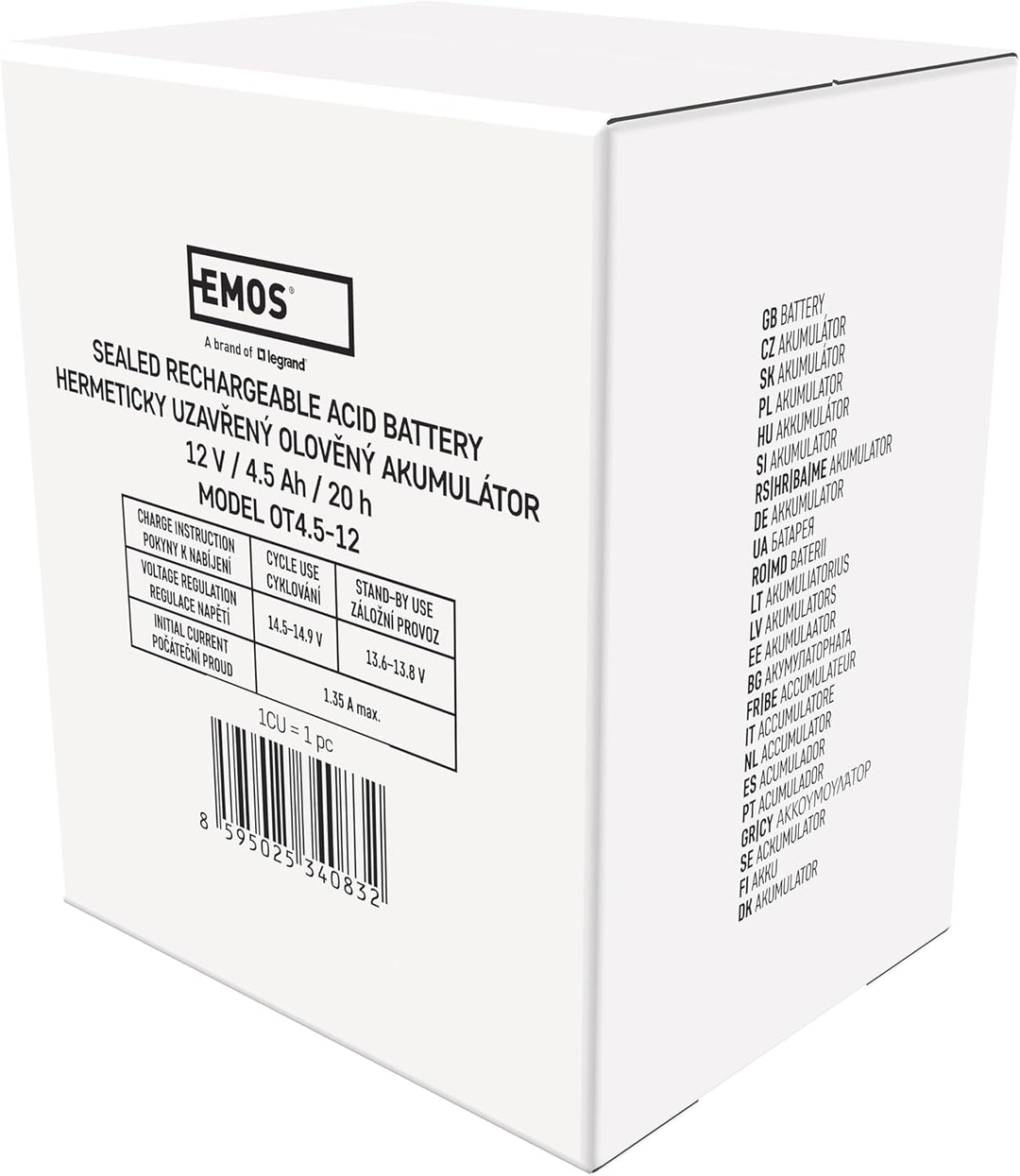 EMOS - Wartungsfreier Bleiakku - 12V 4,5Ah - AGM Batterie - Faston 4,7mm Anschluss - Für Notbeleucht