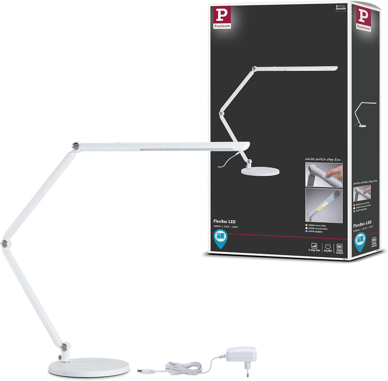 Paulmann 78911 LED Schreibtischleuchte FlexBar White Switch Tunable White incl. 1x10,6 Watt dimmbar