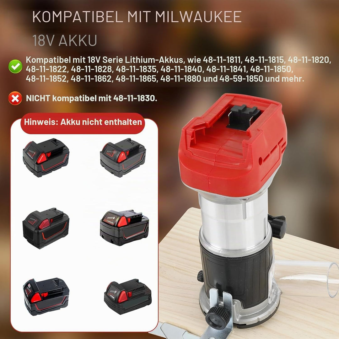 Kabelloser Power-Router kompatibel mit Milwaukee M18 18 V Akku, Aluminium-Basis, 800 W 30000 U/min b