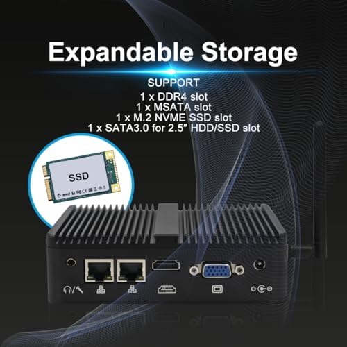 Super Kleiner PC Lüfterloser Mini-Computer Desktop-PC Celeron J4125, 8GB DDR4 RAM, 256GB SSD, Indust