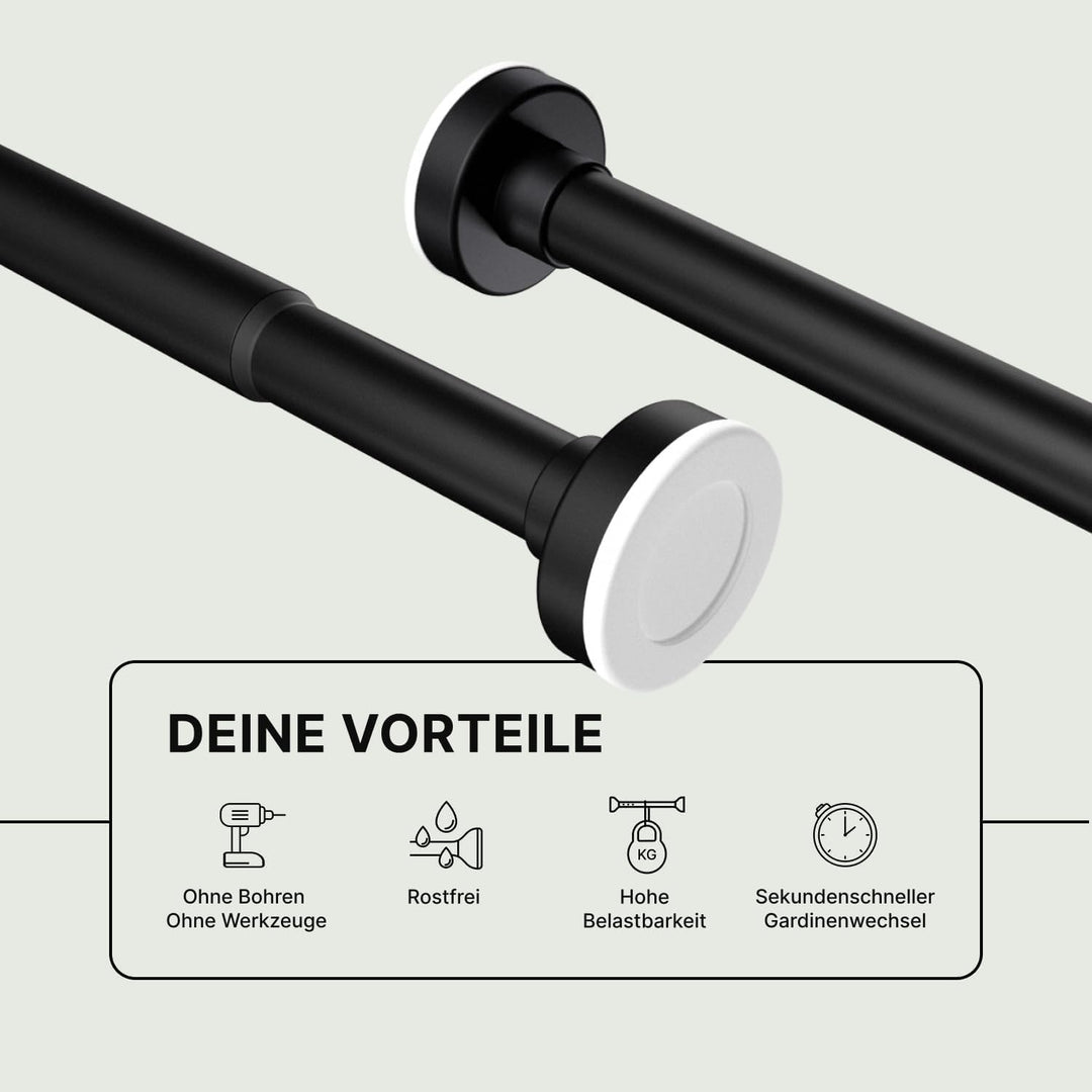 Teleskopstange zum Klemmen - Schwarz, Ø 25 mm, 2Stück - Vorhangstange ohne Bohren für Gardinen, Bäde