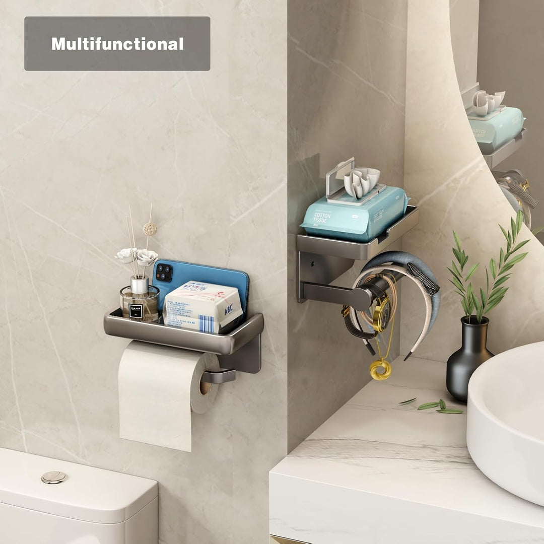 VOLDRA Toilettenpapierhalter mit Telefonablage, selbstklebend oder schraubbar Klopapierhalter, rostf
