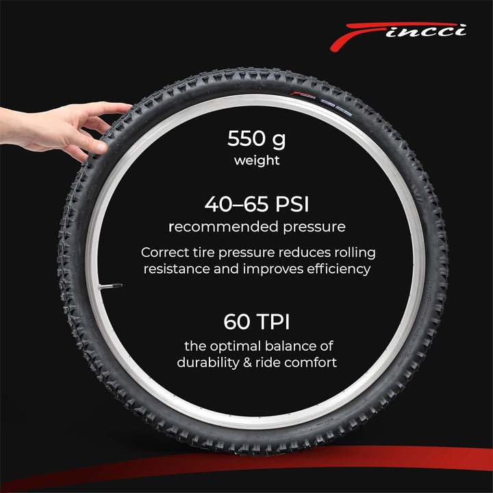 Fincci Fahrradreifen 26 Zoll - MTB Reifen 26 x 1.95, Fahrradmantel 26 Zoll, 60 TPI FaltReifen für Mo
