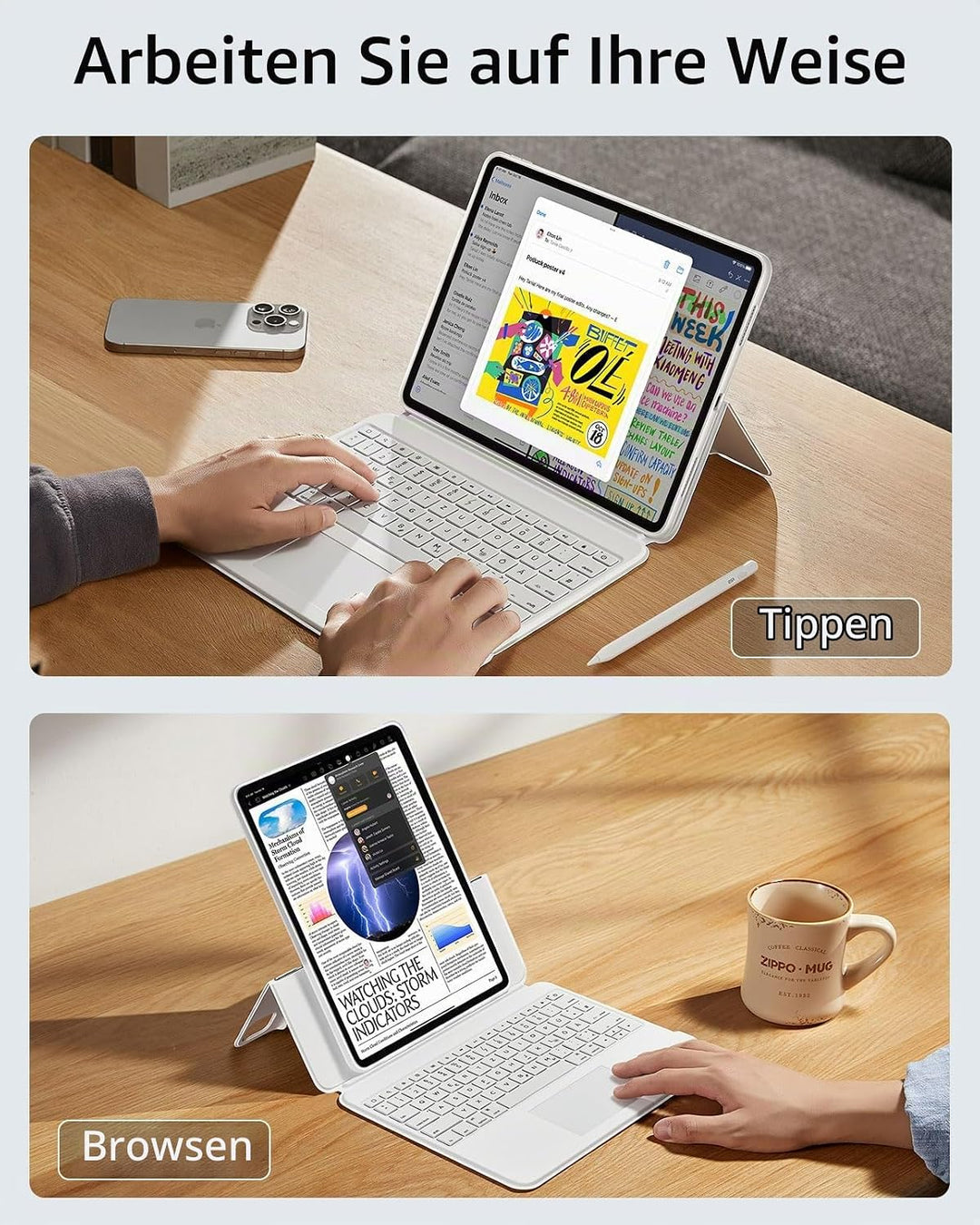 ESR für iPad Pro 13 Zoll (M5/M4) Tastatur Hülle mit Trackpad, Weiss iPad Pro 13 (2024) Weiss, iPad P