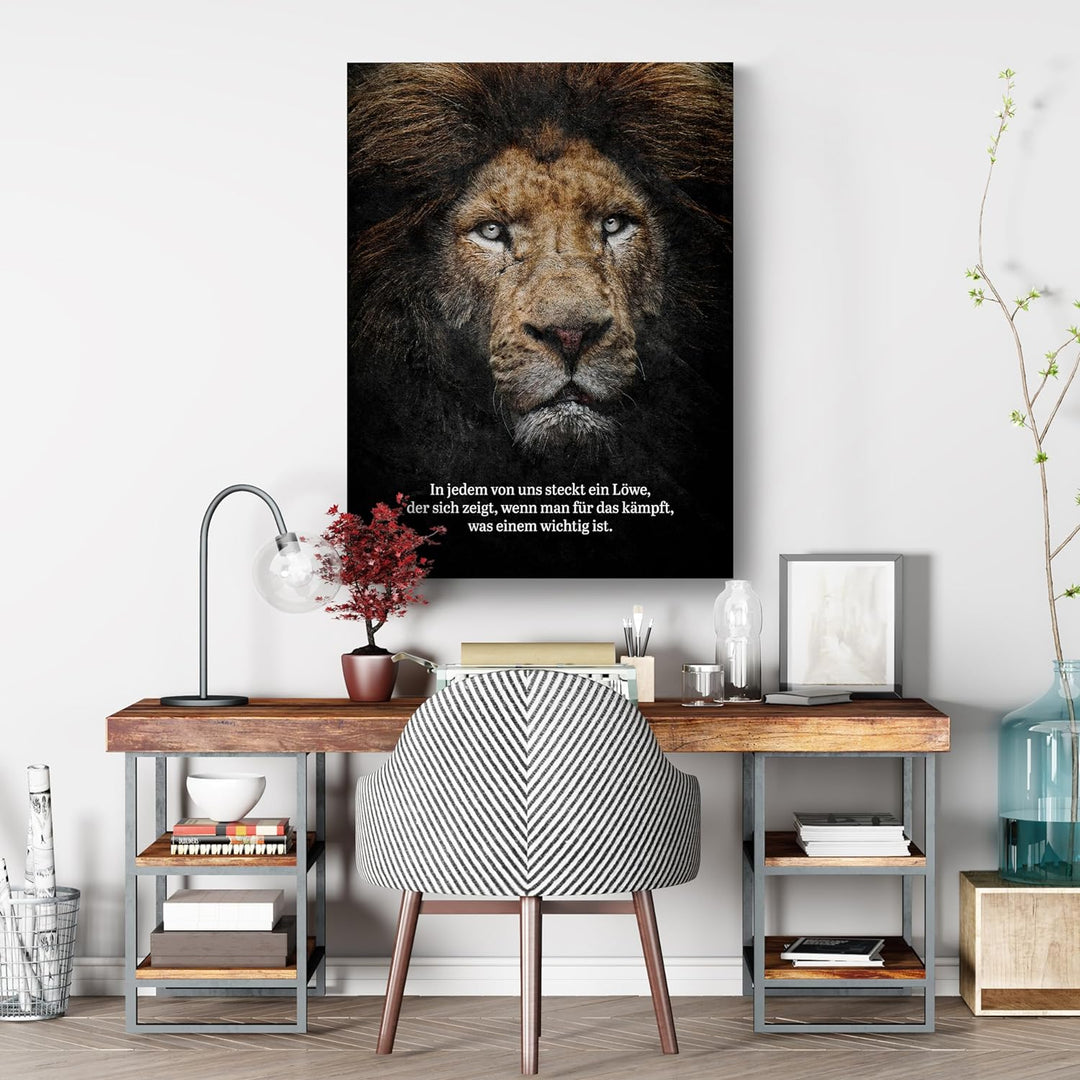 wandmotiv24 Leinwandbild Motivation, 100x75cm, Hochformat, In jedem steckt EIN Löwe, Deko, Bilder au