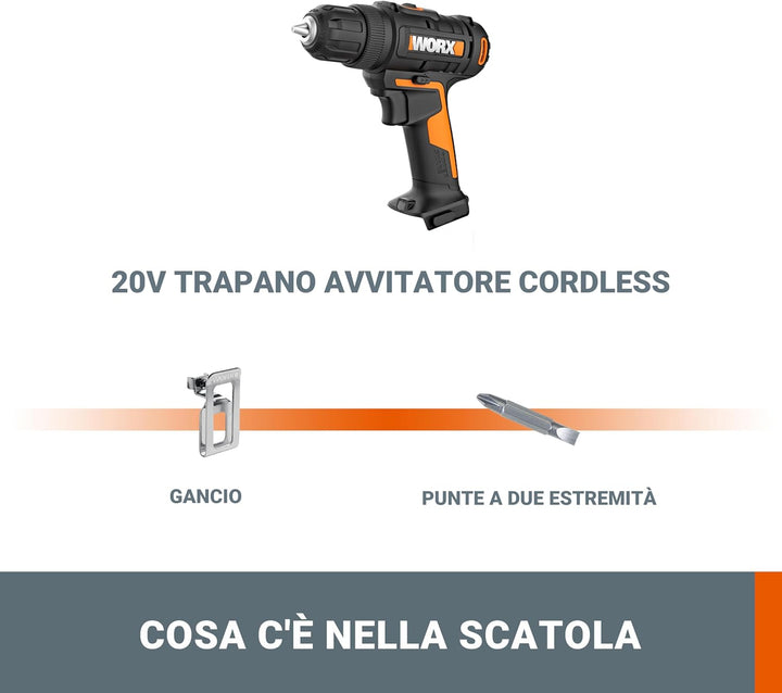 WORX WX100.9 Akku Bohrschrauber 20V – Leistungsstarker Akkuschrauber zum Bohren und Schrauben – 20+1