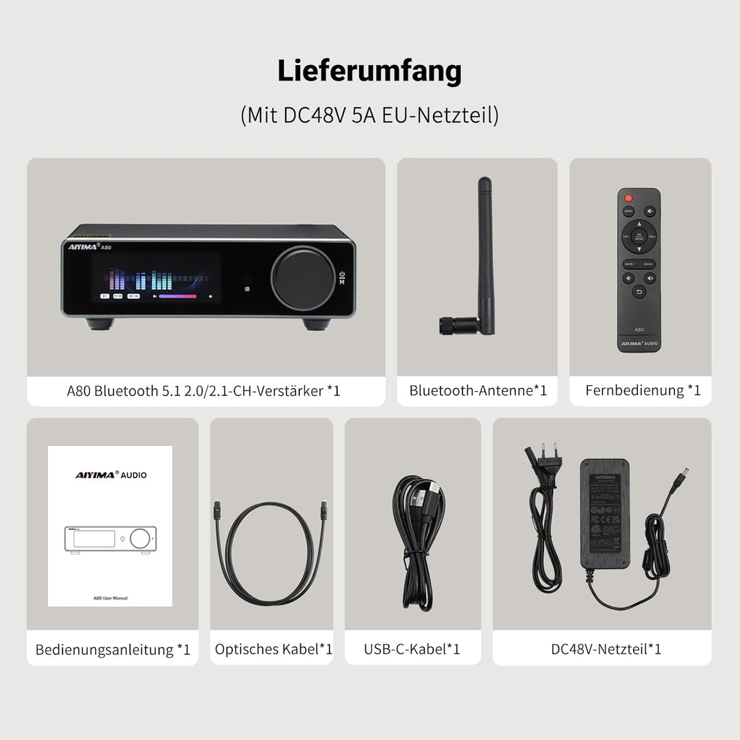 AIYIMA A80 Leistungsverstärker DAC mit PFFB TPA3255D2 Stereo HiFi 2.0 Kanal Klasse D Bluetooth Verst