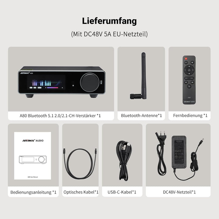 AIYIMA A80 Leistungsverstärker DAC mit PFFB TPA3255D2 Stereo HiFi 2.0 Kanal Klasse D Bluetooth Verst