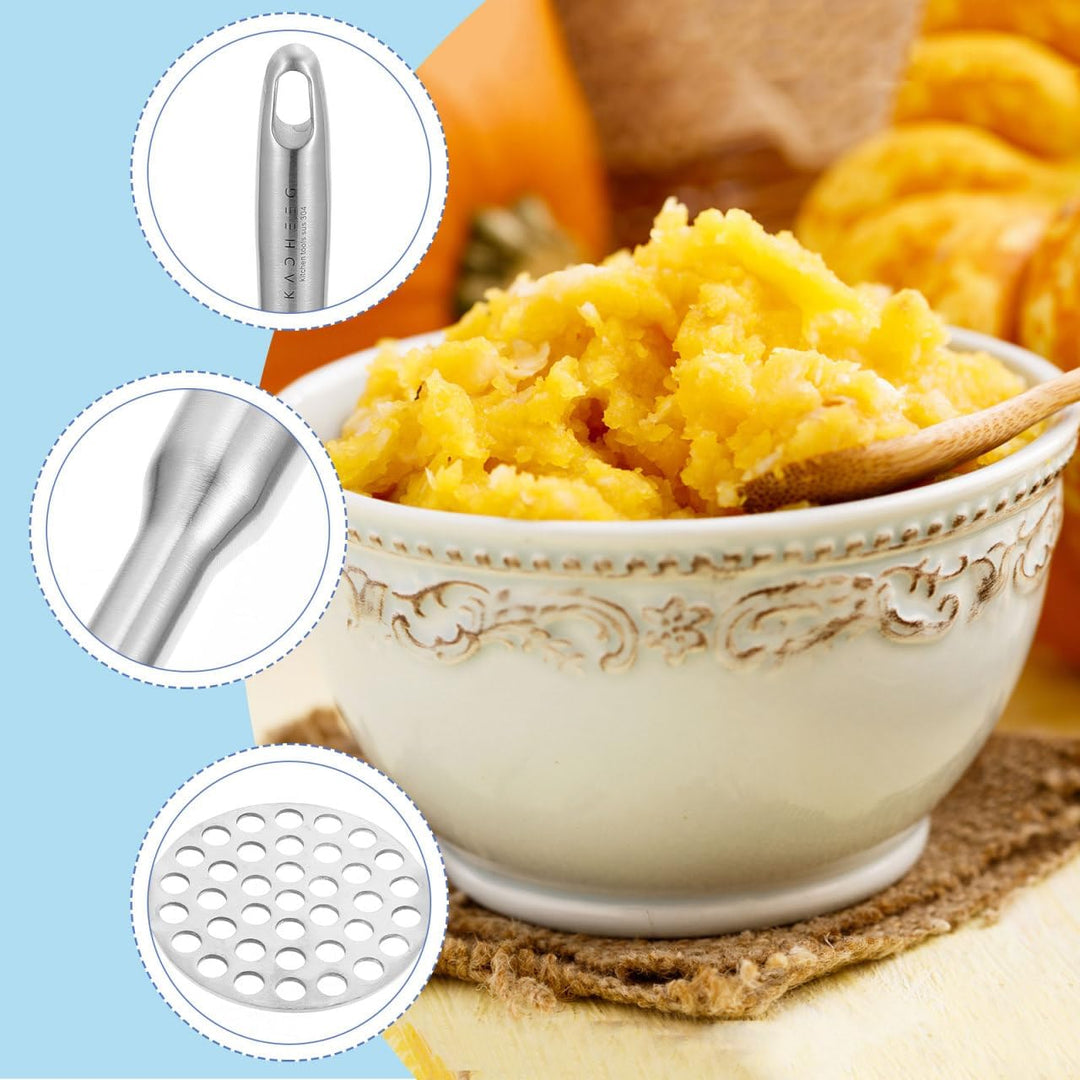 Edelstahl Kartoffelstampfer mit Langem Griff Robustes Küchenutensil für Kartoffelpüree Gemüse Frucht