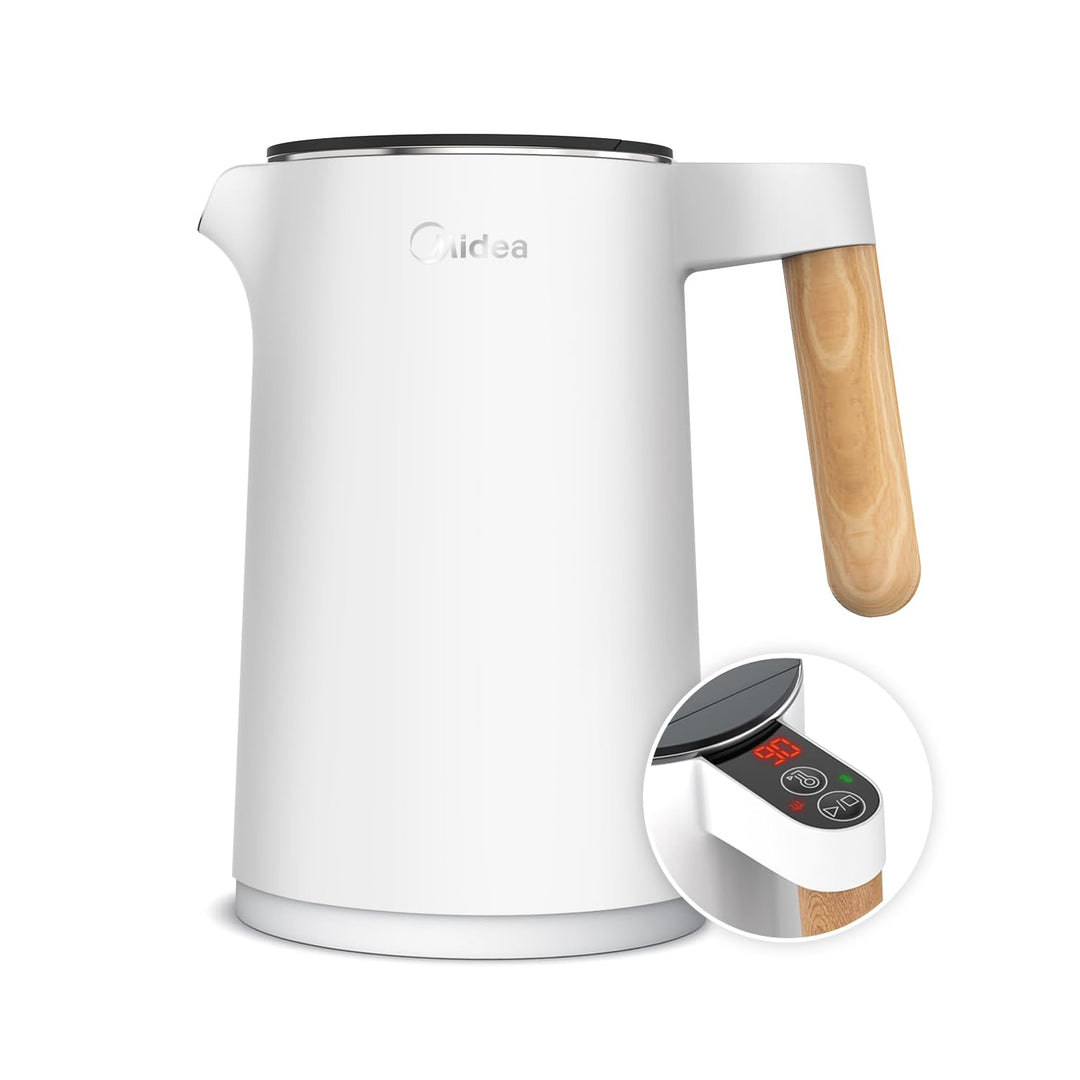 Midea Edelstahl Wasserkocher mit Temperatureinstellung, 1,5 Liter, 2200W, wasserkocher weiss, Teekoc