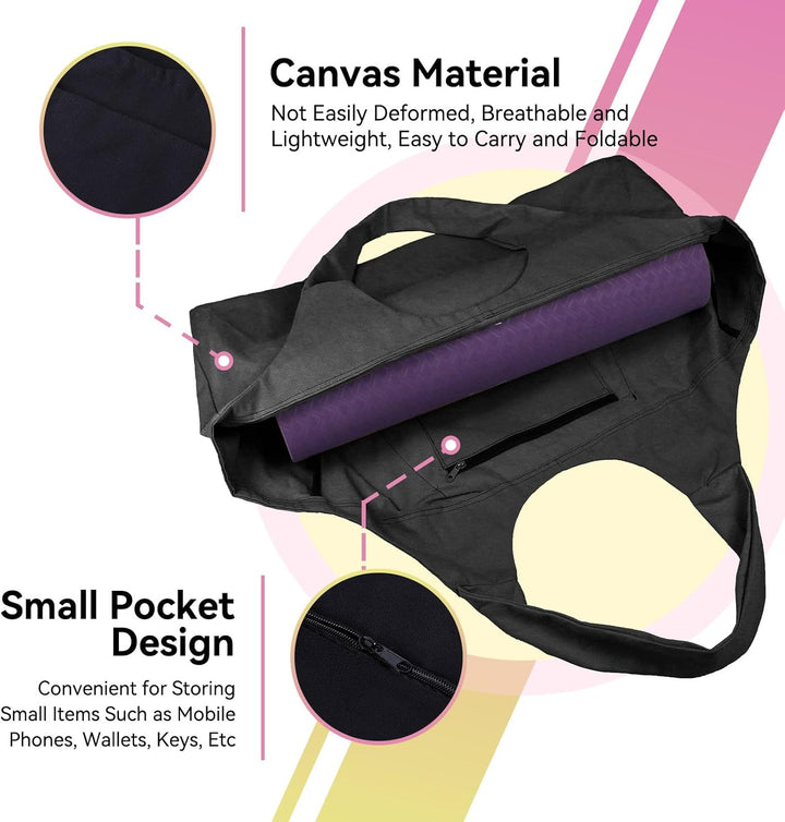 Grosse Yogamattentasche, Yogamatten Tote Gym Duffle Bag mit Seitentaschen für Damen Herren Schwarz,