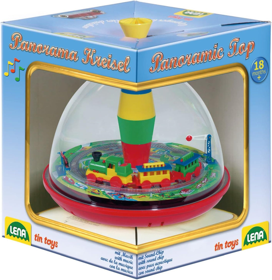 Lena 52120 - Panoramakreisel Eisenbahn Ø 19 cm, Kunststoff Schwungkreisel &amp; Bolz 52754 - Musikdrehdo