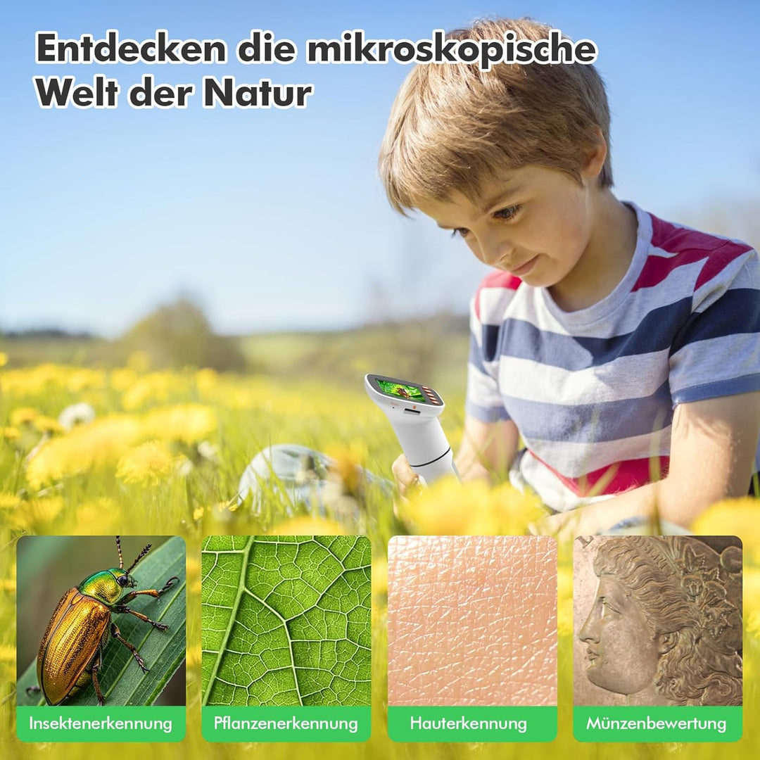 Mikroskop für Kinder 1000x Zoom Microscope 2" LCD Bildschirm Digitalmikroskop Tragbar Kindermikrosko