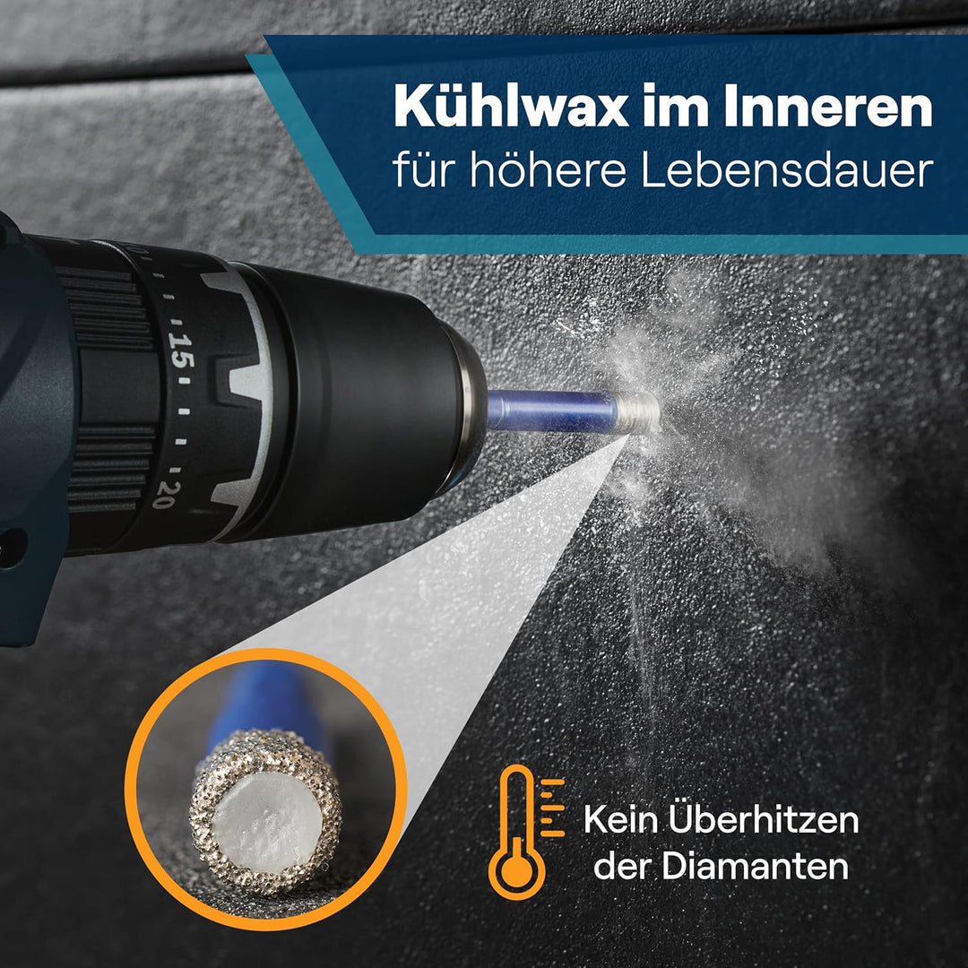 WERKSTEIN Fliesenbohrer Set - 6I8I10I12mm Glasbohrer & 6mm Karbid-Anbohrer - Diamantbohrer zum Bohre