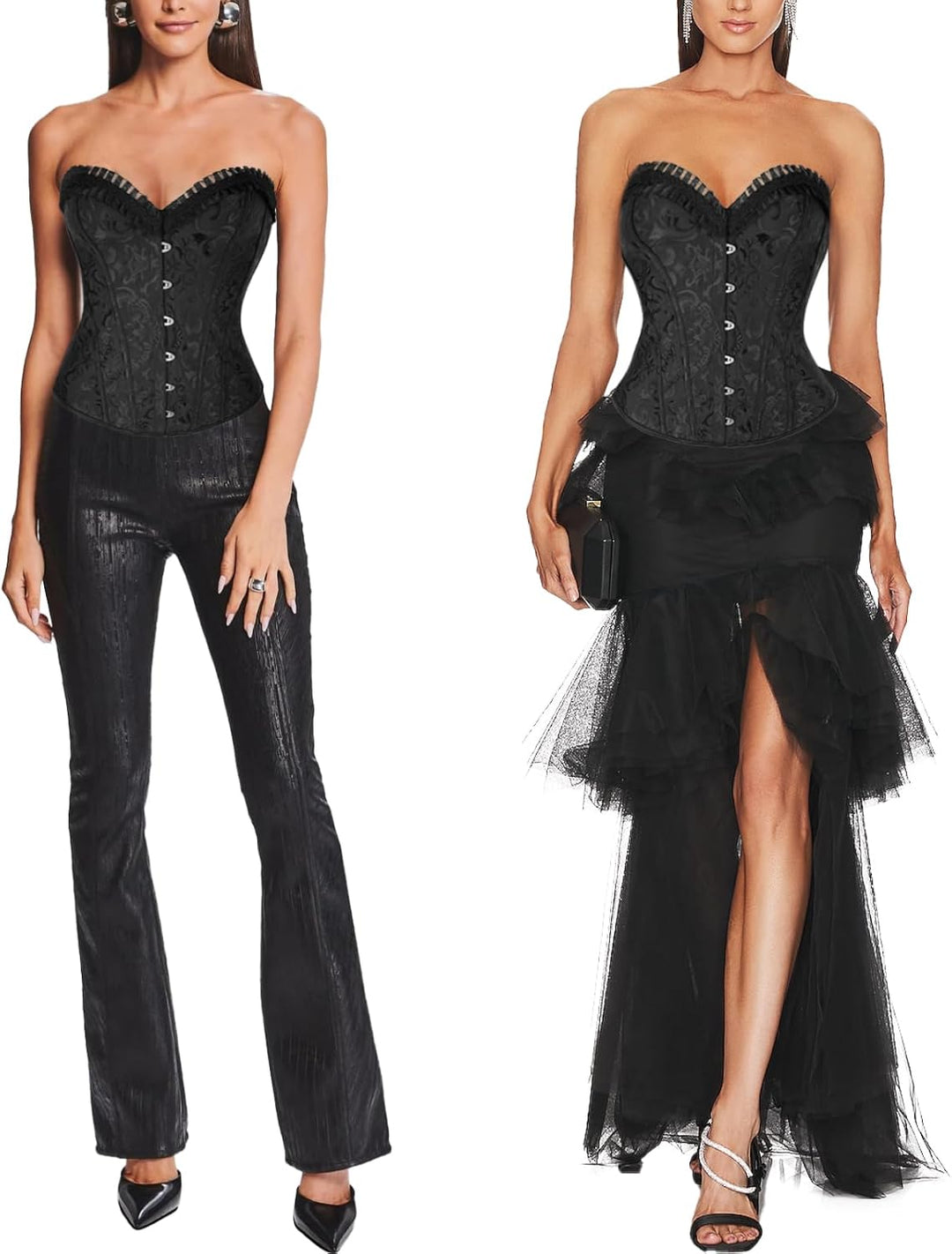 SLIMBELLE Damen Vintage Überbrust Korsett Klassische Bustier Stahlknochen Lace Up Sexy Top mit G-Str