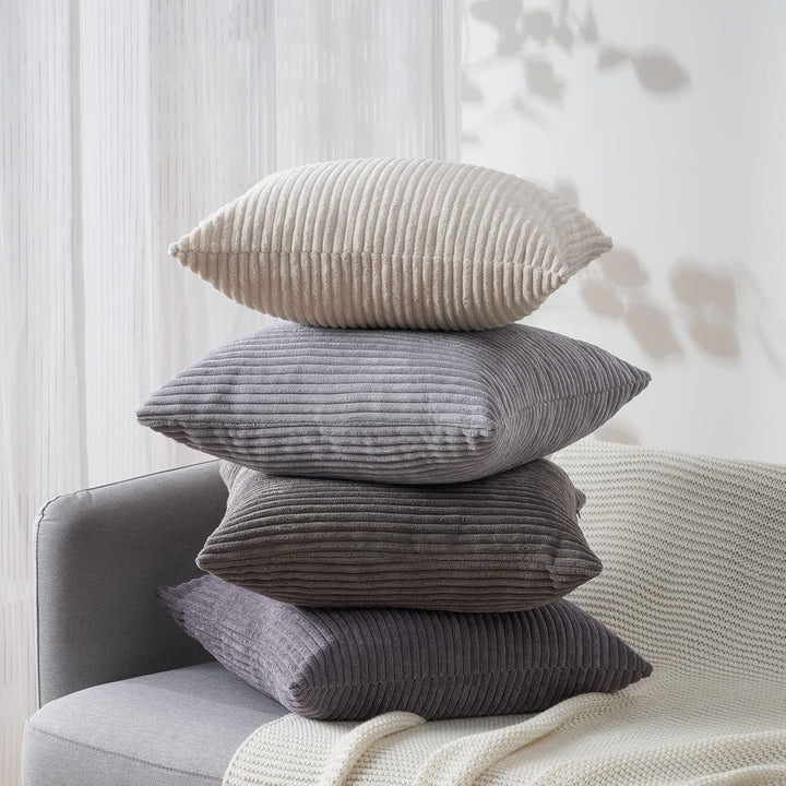 Topfinel Kissenbezug 30x30 cm Grau 4er Set Kordsamt Kissenbezüge Kissenhülle Dekokissenbezug Sofakis