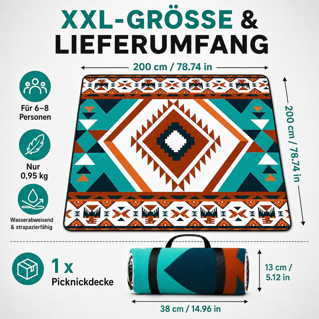 Picknickdecke 200x200cm Wasserdicht und Isoliert – Strandmatte für 4–6 Personen, Outdoor Campingdeck