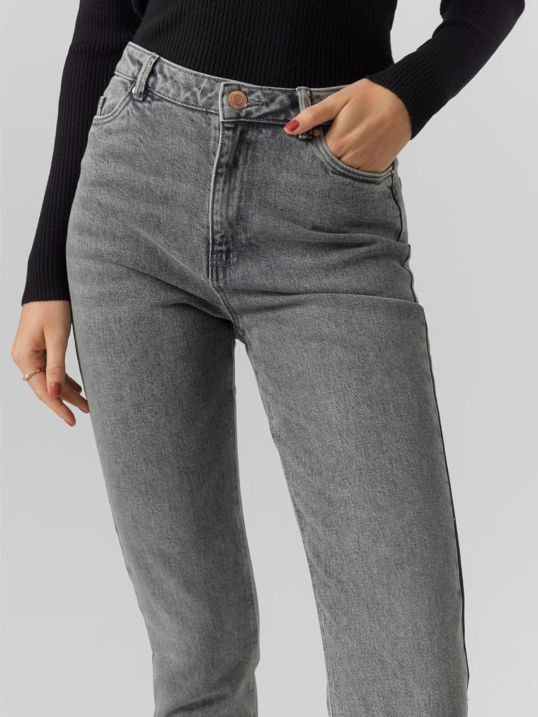 VERO MODA Female Mom Jeans VMLINDA Hohe Taille Hohe Taille Jeans 27W / 30L Medium Grey Denim, 27W /