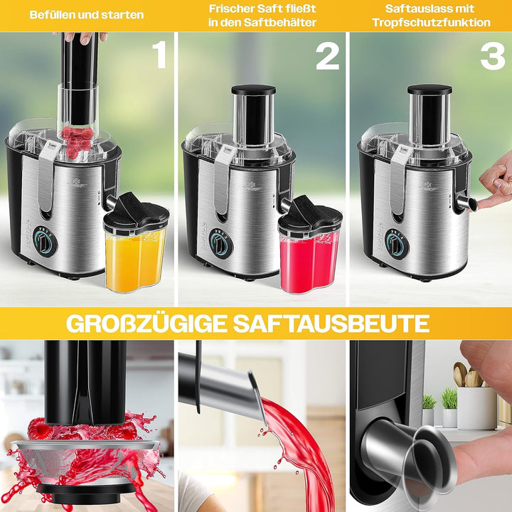 KESSER® Entsafter für Obst und Gemüse aus Edelstahl 1100W grosse 85 mm Einfüllöffnung inkl. Reinigun
