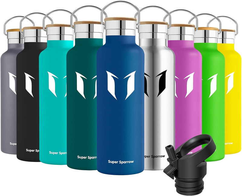 Super Sparrow Trinkflasche Edelstahl - 350ml, 500ml, 620ml, 750ml, 1L - Auslaufsicher Thermoskanne,