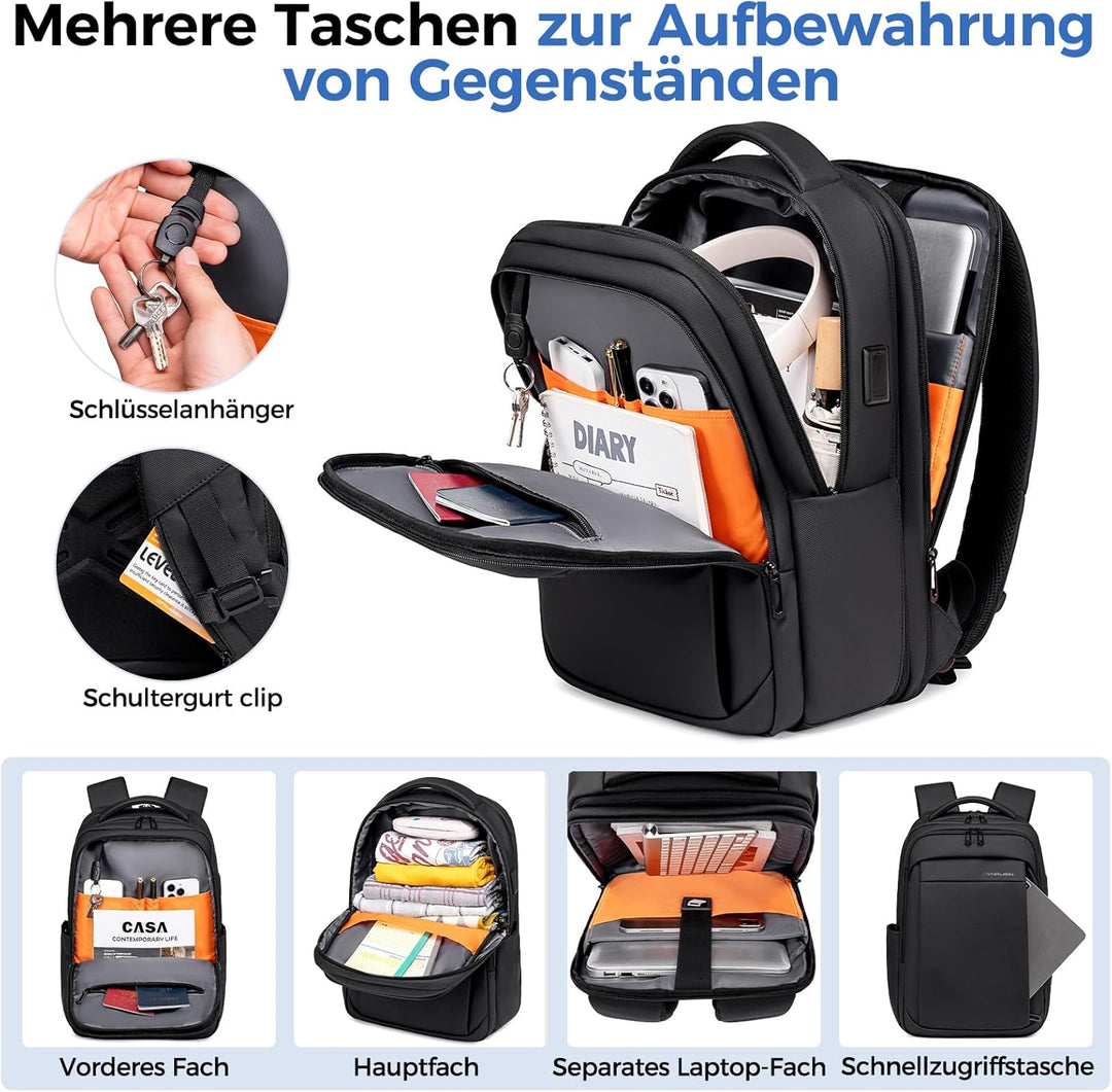 Rucksack Herren –Handgepäck Rucksack 17.3-Zoll Laptop Rucksack Erweiterbar (Wasserdicht & Anti-Diebs