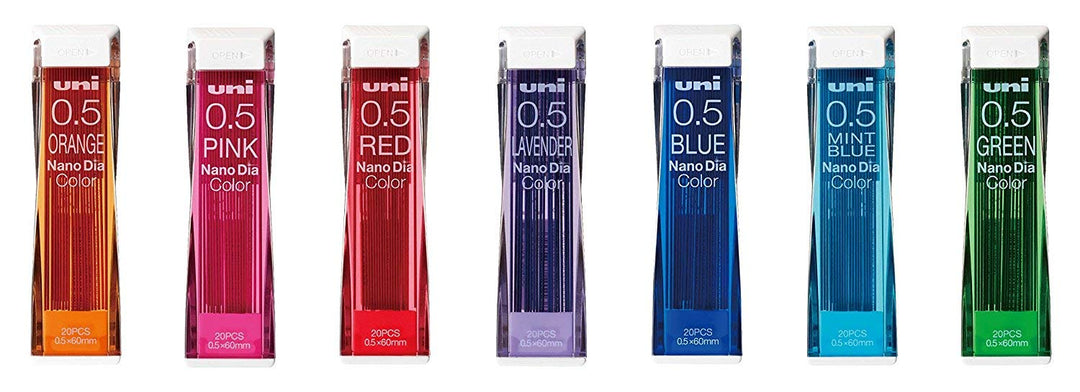 Uni NanoDia Color Mechanical Pencil Leads 0.5mm 7 Color Set, 7 Pack/total 140 Leads with Ecology Sti