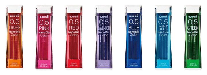 Uni NanoDia Color Mechanical Pencil Leads 0.5mm 7 Color Set, 7 Pack/total 140 Leads with Ecology Sti